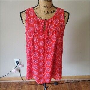 Rose & Olive Womens Boho Tunic Tank Top V-Neck Red Geometric Print Small Cottage